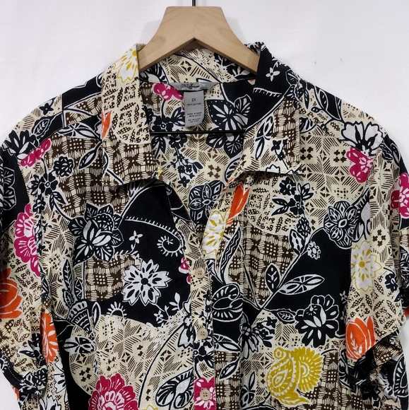 IB Difusion Floral Button Shirt Womens 2X Multicolor Artsy Retro Boho 90s Beach - Picture 2 of 8